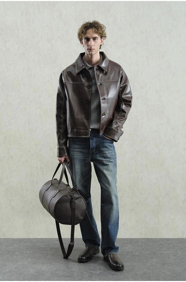 GIESTO Faux Leather Relaxed Fit Buttoned Jacket