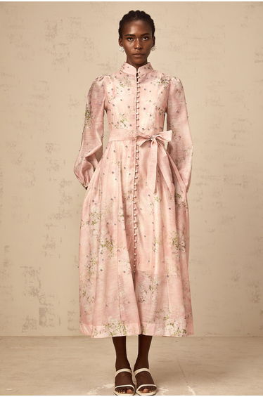 Narcisse pink embellished floral-print midi dress