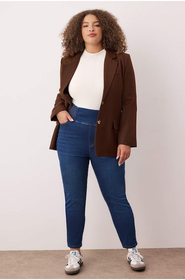 Blue High Waist Waist Gipe Detail Plus Size Skinny Jeans