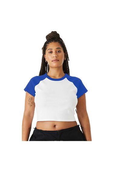 Bella + Canvas Womens/Ladies Baby Micro-Rib Raglan T-Shirt - White/True Royal