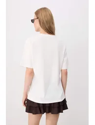 Ecru Printed Oversize/Wide Fit Short Sleeve Knitted T-Shirt - 3
