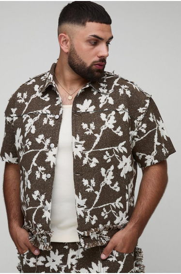 Plus Floral Tapestry Oversized Short Sleeve Overshirt