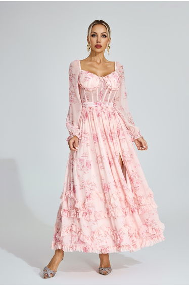 Walkley Pink Floral Chiffon Maxi Dress