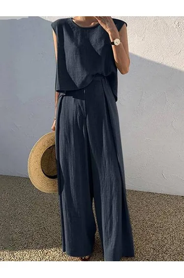 Loose Sleeveless Top Wide-leg Pants Two-piece Set