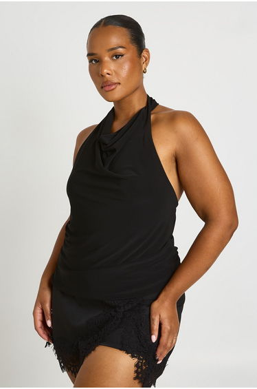 Plus Twist Cowl Neck Top - black