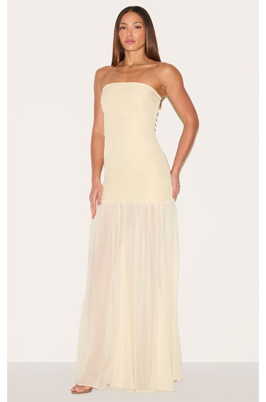 Tall Almond Bandeau Chiffon Detail Maxi Dress