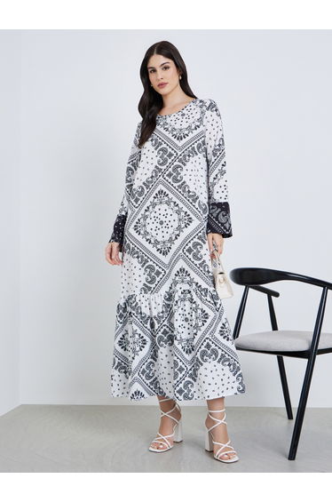 Women All-Over Printed Long Sleeve Jalabiya