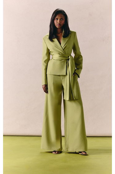 Apple Green Woven Wide Leg Trousers