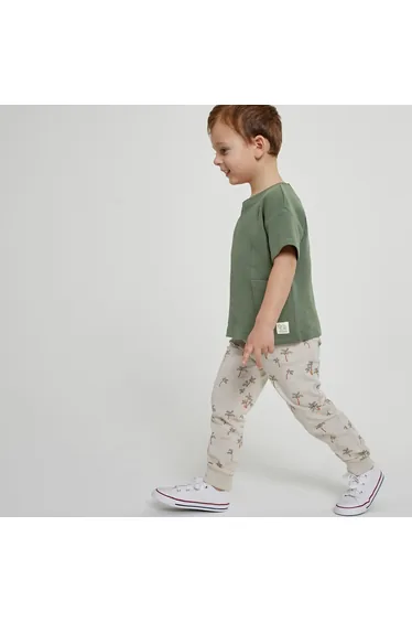 Pack of 2 Leggings in Cotton, 1 Plain/1 in Palm Tree Print