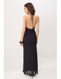 Black Multi-Colored Enchanting Floral Patterned Maxi Tulle Evening Dress & Graduation Gown - 4