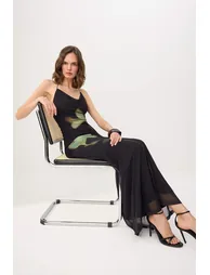 Black Multi-Colored Enchanting Floral Patterned Maxi Tulle Evening Dress & Graduation Gown - 1