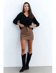 Women's Brown Faux Leather Mini Skirt