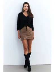 Women's Brown Faux Leather Mini Skirt - 2