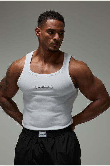 One More Rep Muscle Ribbed Vest - white