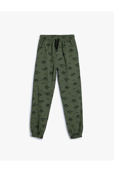 Jogger Pants Dinosaur Printed Tie Waist Cotton