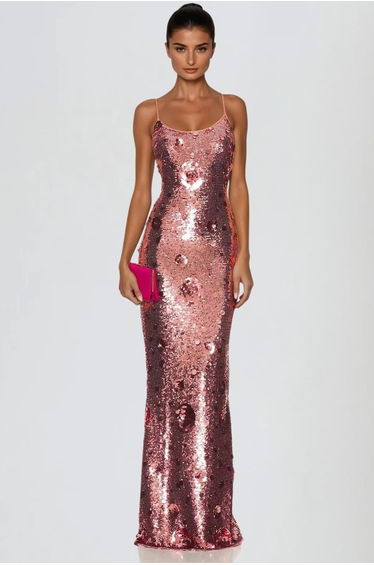 Boryvila Spaghetti Sequin Flower Maxi Dress