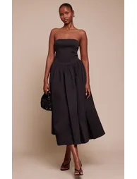 Black Woven Bandeau Ruched Skater Midaxi Dress - 5