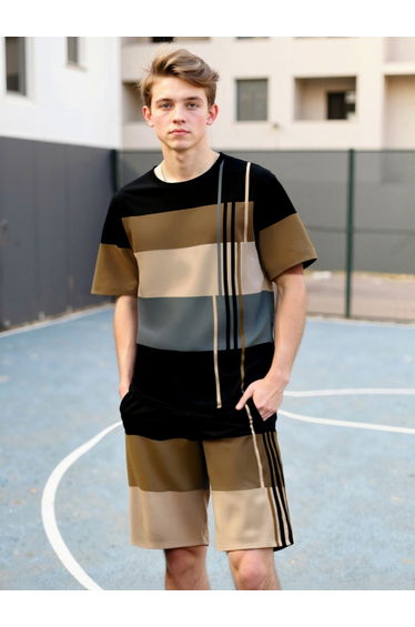 Men Color Block T-Shirt and Shorts Set