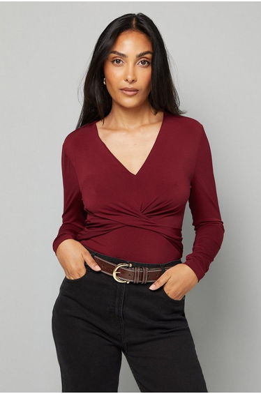 Petite Jersey Twist Front Top
