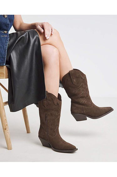 Embroidered Calf Western Boot Wide Sc