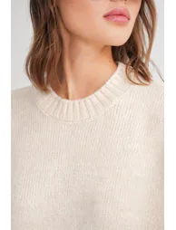 Mixray Oversized Ribbed Knit Sweater with Crew Neck - 4