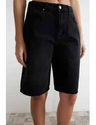 Black High Waist Denim Shorts & Bermuda - 4