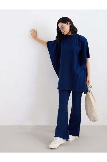 Women Draped Knit Top and Pants Winter Modest Set