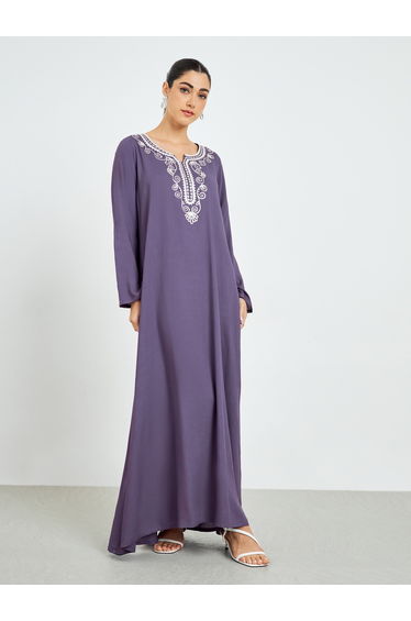 Purple Embroidered A-Line Jalabiya