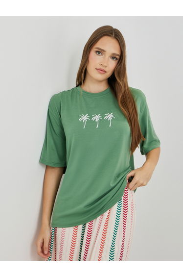 Embroidered Round Neck T-Shirt