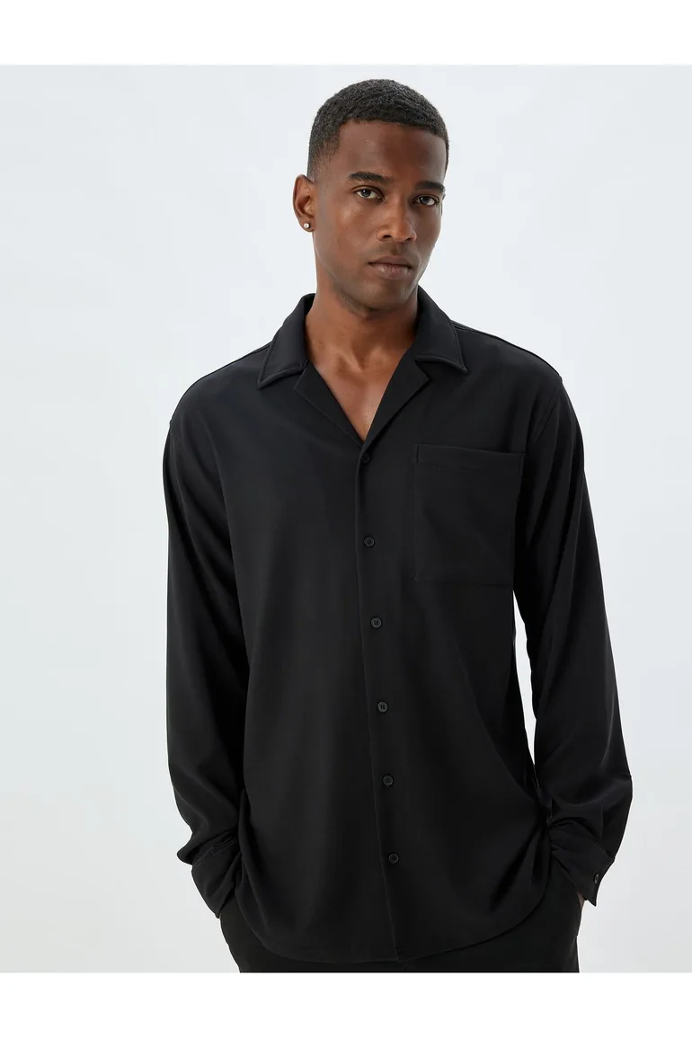 Basic Shirt Long Sleeve Turn-down Collar Pocket Detail Buttoned - 1