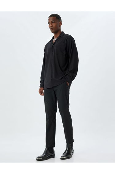 Basic Shirt Long Sleeve Turn-down Collar Pocket Detail Buttoned