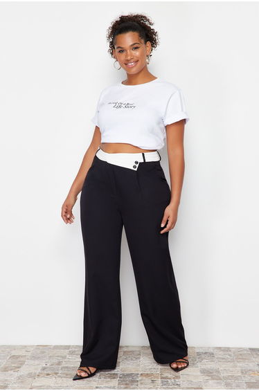 Black High Waist Wideleg Woven Trousers