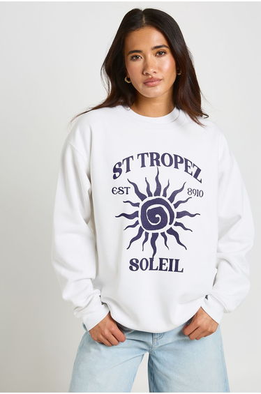 St Tropez Printed Oversized Sweatshirt - white