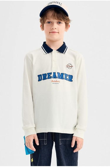 Boys' Printed Long Sleeve Polo T-Shirt