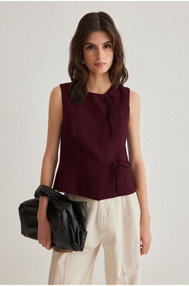 Burgundy Fitted Slim Fit Tie Detailed Vest