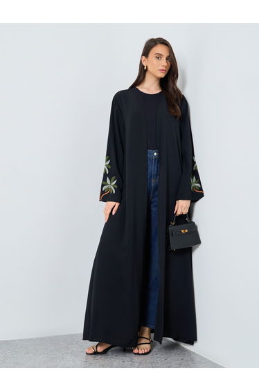Embroidery Sleeve Open Front Abaya