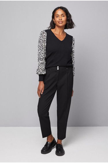 Animal Chiffon Sleeve V Neck Knitted Top
