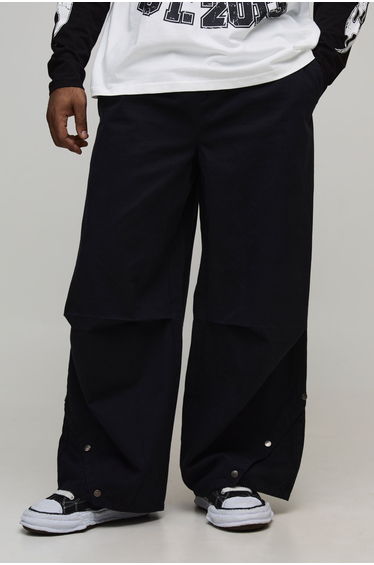 Plus Elasticated Waist Oversized Hem Popper Trousers - black
