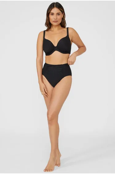 Gorgeous DD+ Gold Sparkle Balcony Padded Wire Bikini Top - black