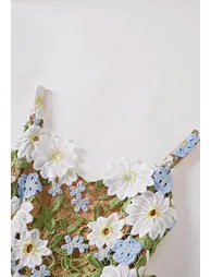 3D Floral Applique Cutwork Lace Cami Maxi Dress in Sage Green for Bridal Showers & Garden Weddings - 6