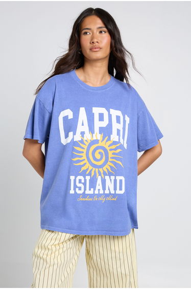 Overdye Capri Island Printed Tshirt - cobalt