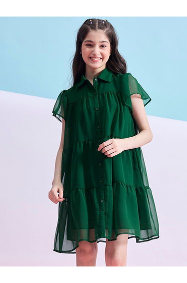 Solid Tiered Mini Dress with Short Sleeves