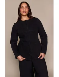 قميص جينز أسود بأكمام طويلة - للمقاسات الكبيرة