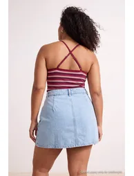 Burgundy Striped Fitted/V-Neck Thin Strap Sleeveless Knitted Plus Size Blouse - 3