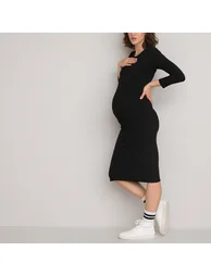 Midi Maternity Dress with 3/4 Length Sleeves - 2