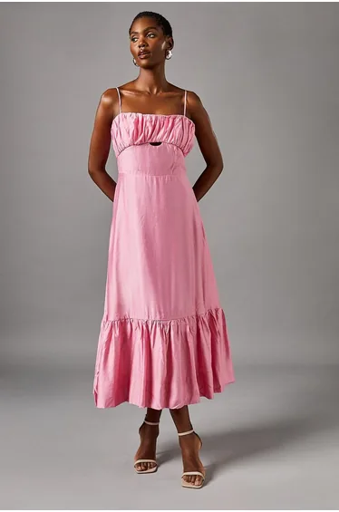 Strappy Cut Out Gathered Bust Maxi Holiday Dress