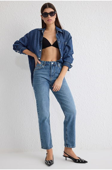 Blue High Waist Comfort Straight Jeans