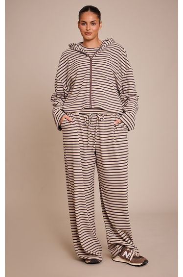 Plus Brown Striped Soft Fleece Zip Up Hoodie product thumbnail 3