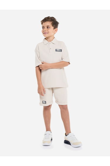 Boys Beige Cotton Polo and Shorts Set