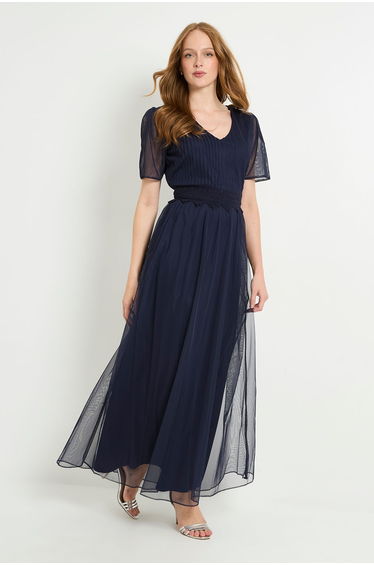 Mesh Lace Trim Maxi Dress